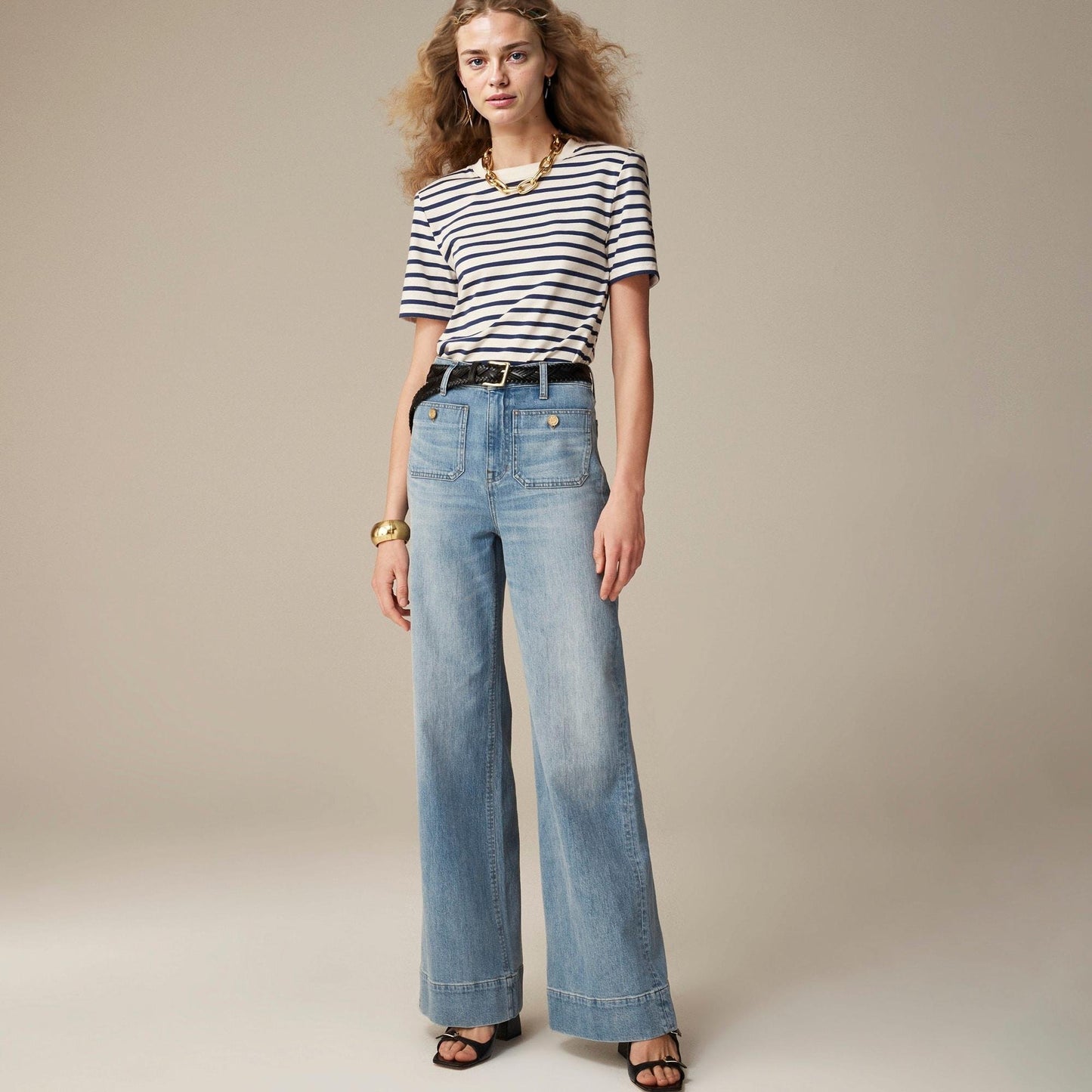Pantalon Sailor Taille Haute à Jambe Large