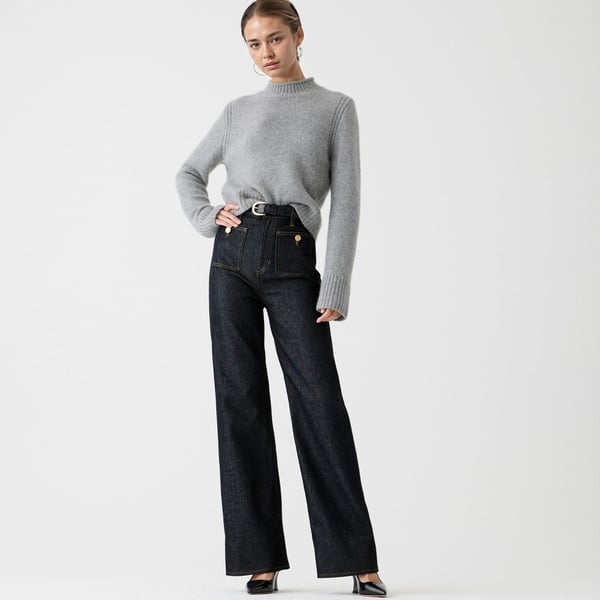 Pantalon Sailor Taille Haute à Jambe Large